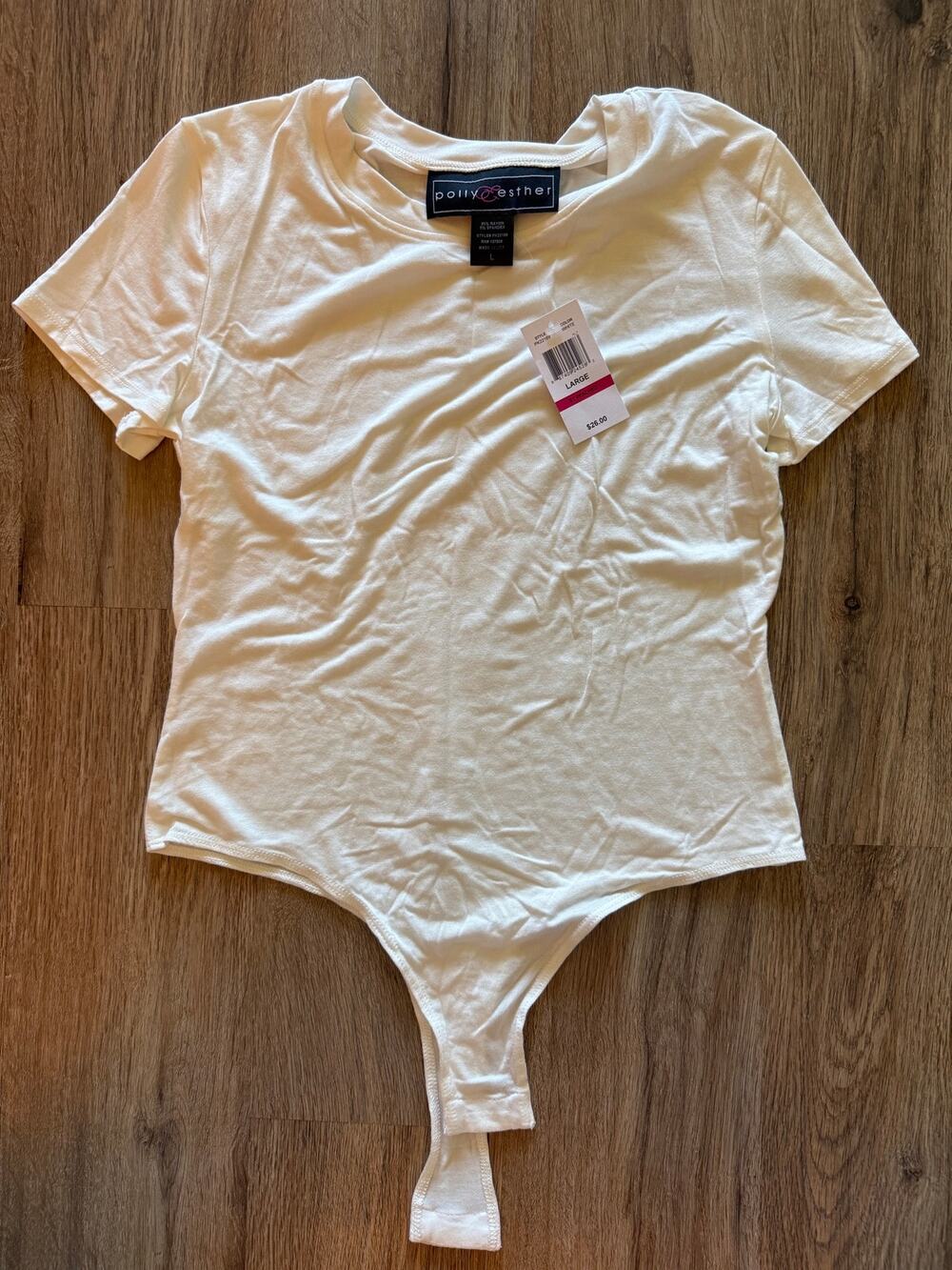 Polly & Esther White Short Sleeve Body Suit Size Large NWT